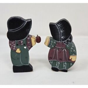 Retro Hand Painted Wood Amish Boy Girl Figures Set of 2 Primitive Folk Art